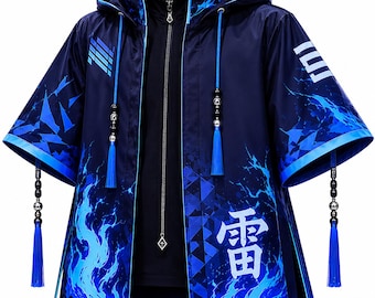 Thunder Spirit Hooded Cloak Jacket – Anime Inspired Sublimation Print Cosplay Coat