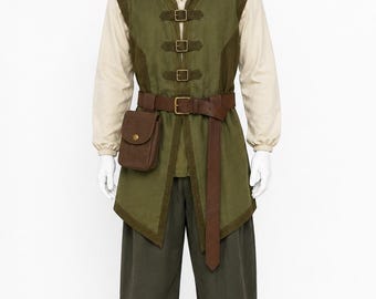 Medieval Ranger Costume with Hood, Fantasy Tunic Outfit, LARP Cosplay Clothing, Renaissance Fair Costume