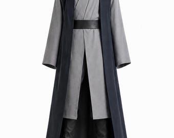 Grey Jedi Robe Costume – Layered Tunic, Samurai Cloak, Warrior Cosplay Outfit