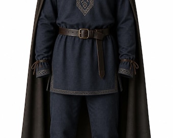 Viking Warrior Tunic and Cloak Set, Medieval Cosplay Outfit, Fantasy LARP Costume