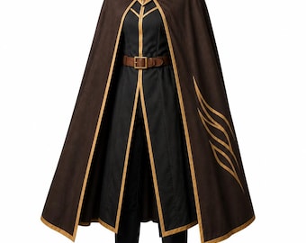 Brown Hooded Fantasy Cloak Costume – Cotton Medieval Ranger Cape – Hooded Adventure Outfit