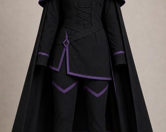 Dark Fantasy Hooded Cloak Costume, Gothic Black Cape, Medieval Witch Cosplay Set