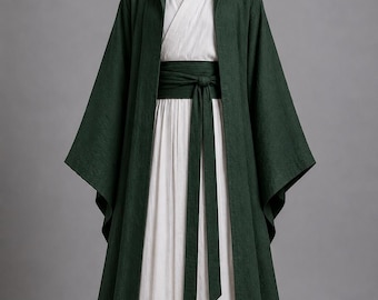 Forest Green Hooded Cloak Costume | Medieval Fantasy Robe | Cotton Cosplay Outfit