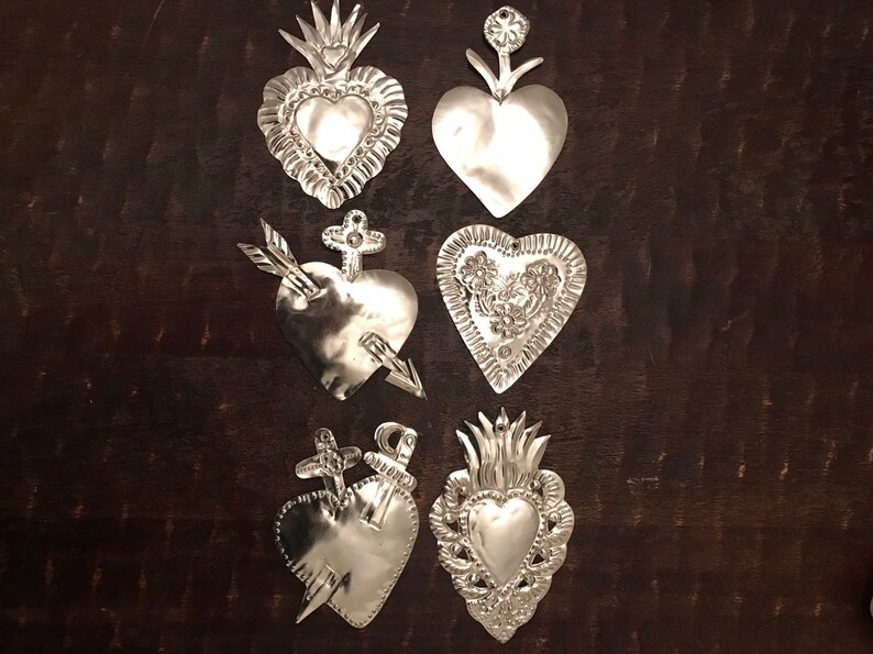 Milagro Sacred Heart Ex Voto Religious Tin Ornaments Silver Etsy