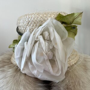 Vintage Hat Straw Hat Flowers White Roses 1950s