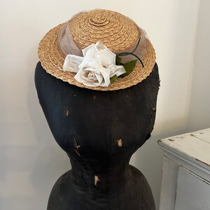 Vintage Straw Hat Rose Millinery Flower Beige French Boater...2/ Millinery Flowers For Grace