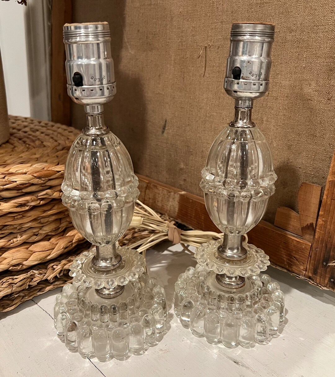 Vintage Glass Lamps Boudoir Lamps Candlestick Lamps Pressed Etsy