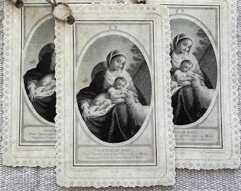 French Prayer Card Holy Card Gift Tag Mary Baby Jesus Creche Nativity Lamb Catholic Religious Christmas Easter Vintage Antique (6pcs)
