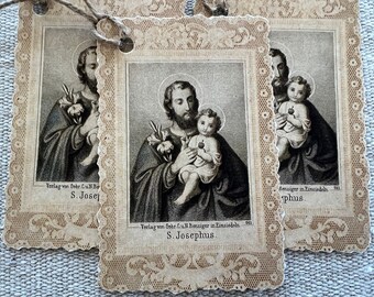 French Prayer Card Holy Card Gift Tag Joseph Baby Jesus Catholic Religious Christmas Easter Baptism Communion Vintage Antique (6pcs)