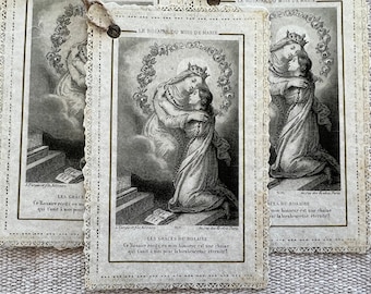 Vintage French Prayer Card Tags Rosary Mary Madonna Blessed Virgin Holy Card Catholic Religious (6pcs)