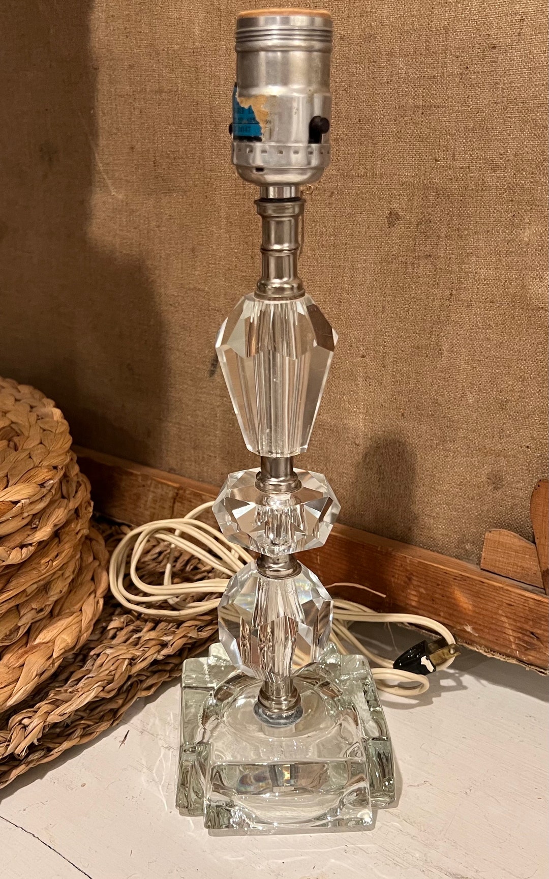 Vintage Glass Lamp Crystal Boudoir Lamp Candlestick Lamp Etsy