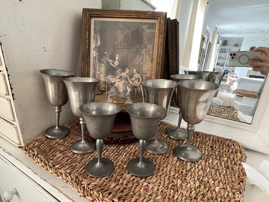 Vintage Pewter Wine Goblets 7pcs - Etsy