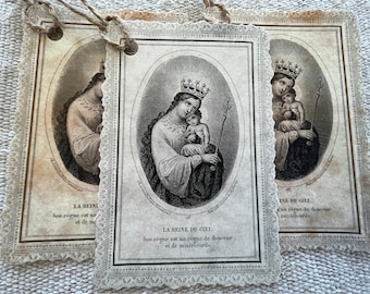 French Prayer Card Holy Card Gift Tag Mary Baby Jesus Religious Christmas Baptism Easter Vintage Antique (6pcs)