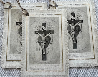French Prayer Card Holy Card Gift Tag Sacred Heart of Jesus Crucifix Catholic Easter Religious Christmas Vintage Antique (6pcs)