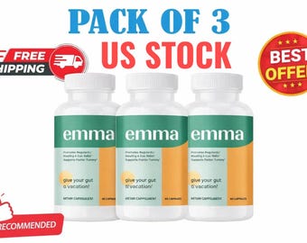 3 pack EMMA RELIEF Supplement for Gut Health Gas and Bloating Relief 60 Caps.
