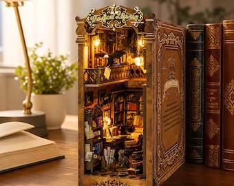 Magische Bibliothek Buch Nook Kit DIY Miniatur Bücherregal Einfügen Zauberer Raum LED-Lichter aus Holz