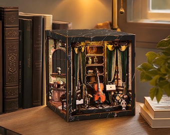 DIY Miniature Music Room Book Nook: European Violin Dollhouse Kit (Laser-Cut Wood)