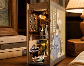 White Snake Legend Book Nook Kit, Chinese Mythology Miniature Shelf Insert, 3D Wooden Diorama