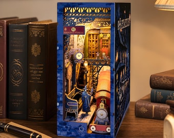 Book Nook Shelf Insert Platform 9 3/4 Hogwarts Express DIY Miniature Lit Scene Kit