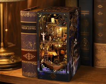Pirate Ship Book Nook Kit, Wooden DIY Miniature Bookshelf Insert, Steampunk Nautical Diorama