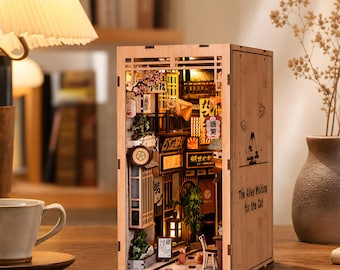 Kit per angolo lettura, vicolo giapponese fai da te, mini casa delle bambole, inserto per scaffale, gatto, decorazione per libreria, regalo