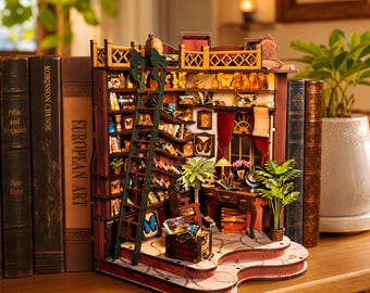 Butterfly Library Book Nook Kit 3D Wooden Miniature Bookshelf Insert Curiosity Room Decor