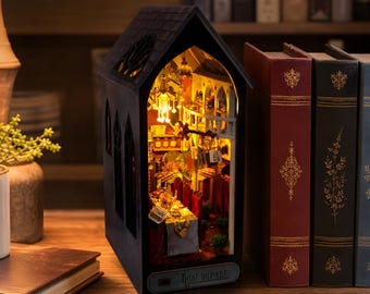 Gothic Restaurant Book Nook Miniature Dollhouse Shelf Decor (LED Light)