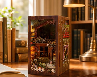 Autumn Farm Book Nook Insert DIY Miniature Diorama Shelf Decor Cozy Cabin Wooden Kit