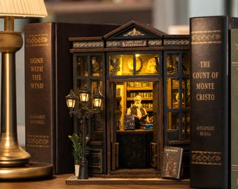 Dome Book Warehouse Miniature Dollhouse DIY Kit, Bookshelf Nook Decor, Book Lover Gift