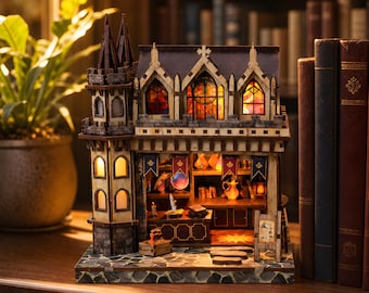 Gothic Wizard Magic Shop Miniature House Kit, Fantasy Dollhouse 3D Puzzle, LED Lighting