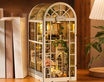 Kit fai-da-te in miniatura per serra da giardino di caffè, diorama ad arco per caffetteria con luci a LED