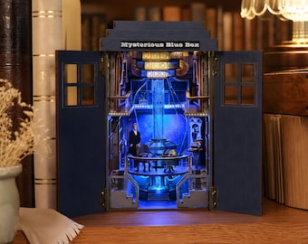 Doctor Who TARDIS Book Nook Insert, Mysterious Blue Box Miniature Diorama, Sci-Fi Shelf Decor