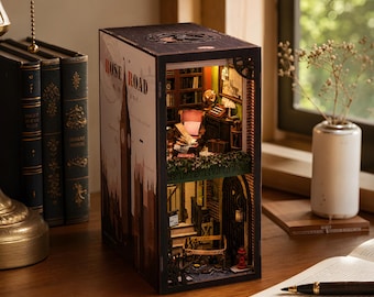 Victorian Library Book Nook Insert: Miniature Study Room Shelf Decor Diorama (LED)