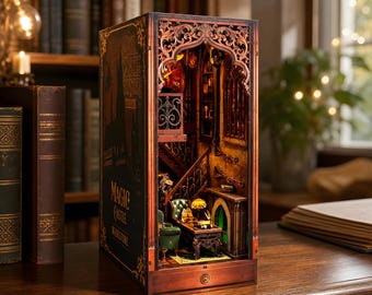 Magic Castle Book Nook Kit, Wooden Miniature Bookshelf Insert, DIY Bookstore Diorama Room Decor