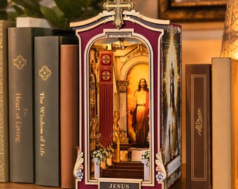 Jesus Christ Cathedral Book Nook Kit, DIY Miniature Church Shelf Insert, Religious Diorama Gift