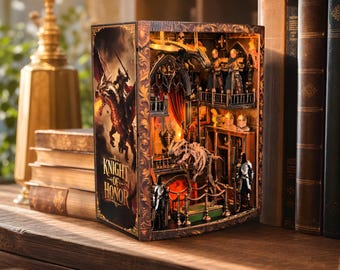 Honor Book Nook Insert 3D Miniature Medieval Castle Diorama with LED Lights Shelf Decor