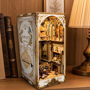 Kit per angolo lettura barocco, inserto per scaffale in miniatura per casa delle bambole, diorama di biblioteca gotica, scatola per stanza vittoriana