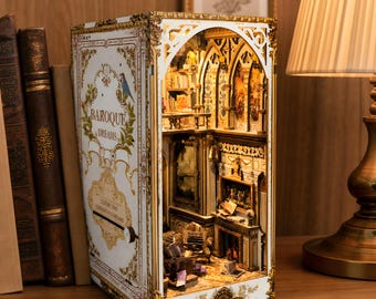 Baroque Book Nook Kit, Miniature Dollhouse Shelf Insert, Gothic Library Diorama, Victorian Room Box
