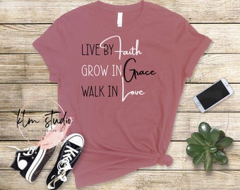 Vive por fe, crece en la gracia, camina en amor, PNG (descarga digital)