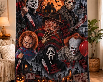 Horror Halloween Fleece Blanket, Scary Movie Inspired Throw Blanket, Killer Character Blanket, Spooky Horror Decor, Halloween Fan Gift