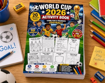 WM 2026 Fußball Aktivitäten Buch für Kinder | 20 Druckbare PDF-Seiten | Ausmalen, Quiz, Wortsuche & Spiele | Sofort Download