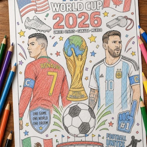 Messi & Ronaldo Football 5 x Coloring Pages Bundle | World Cup Printable Activity Pack for Kids | Soccer Coloring Sheets PDF