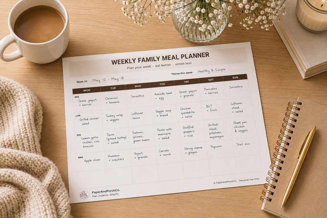 Weekly Family Meal Planner Printable | Grocery List Template (instant ...