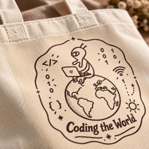 Programmer Tote Bag, Software Developer Gift, Coding the World, Coder Canvas Bag, Computer Science Gift image 8