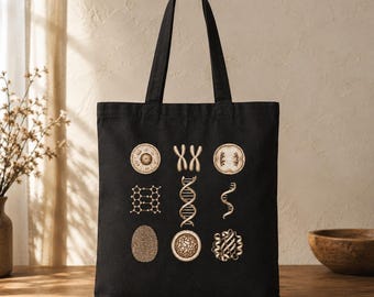 Biology Canvas Tote Bag, Vintage Science Cotton Tote Bag, STEM Teacher Gift, Genetics Book Bag, Gift for Biology Student