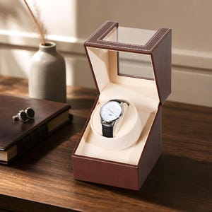 Automatic Watch Winder Box Brown Leather Single Slot Luxury Mechanical Watch Case Gift