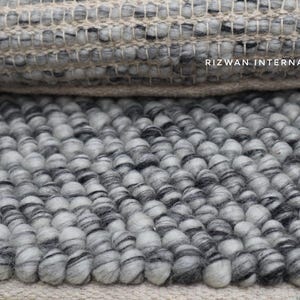 Chunky Wool Loop Rug – Grey Bobble Textured Carpet, Nordic Home Decor