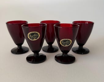 Set di cinque bicchieri da liquore vintage Royal Ruby Red, Anchor Hocking MCM Barware, set da cinque pezzi
