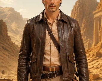 Handmade Brown Distressed IJ Harrison Ford Inspired Leather Jacket | HF Raiders Lost Ark Style Brown Cosplay Outfit