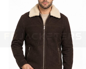 Giacca in pelle scamosciata di Rick Grimes, marrone scuro, ispirata al costume da cowboy di The Walking Dead.